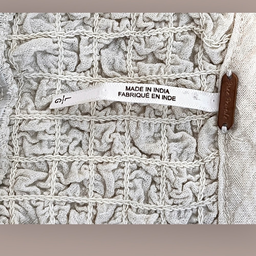 Free People Endless Summer Ivory 100% Cotton Smocked Midi Dress Large Pockets - Picture 8 of 14